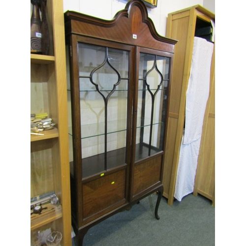 489 - EDWARDIAN MAHOGANY GLAZED TWIN DOOR DISPLAY CABINET, on cabriole legs