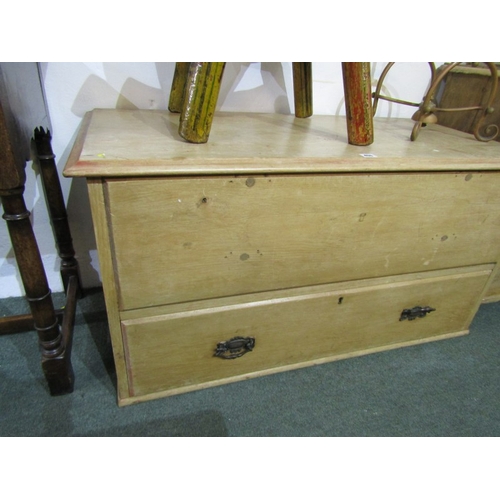 496 - PINE CHEST, unusual pine chest with blanket box to top with rising lid, with drawer below, 110cm wid... 