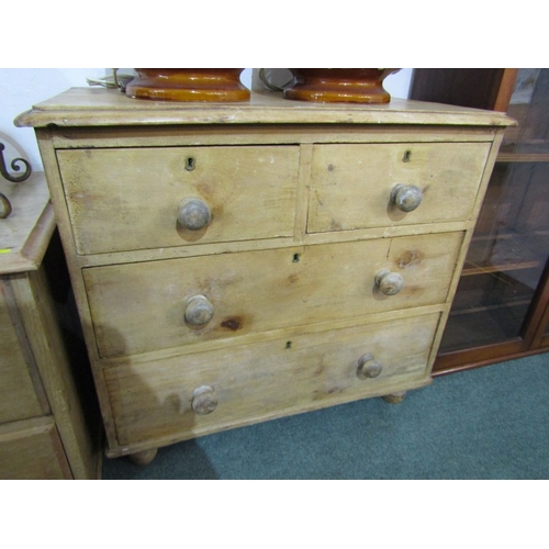 497 - PINE CHEST, stripped pine chest of narrow proportions, fitted 2 short and 2 long drawers, 84cm width