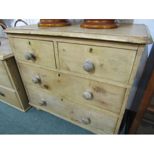 497 - PINE CHEST, stripped pine chest of narrow proportions, fitted 2 short and 2 long drawers, 84cm width