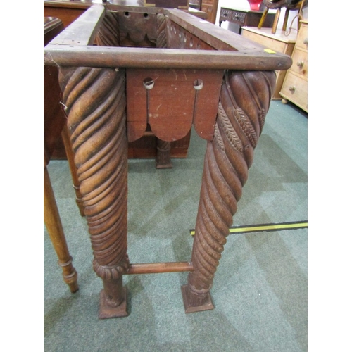 499 - 19th CENTURY CONSOLE TABLE FRAME, spiral turned legs with wheat ear decoration, 92cm width