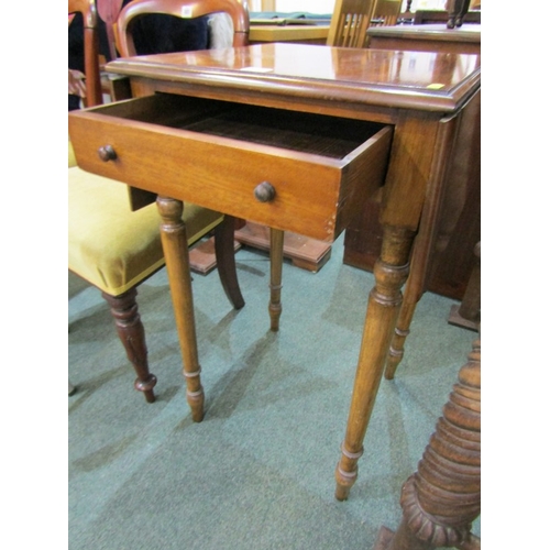 500 - MAHOGANY SIDE TABLE, 19th Century mahogany drop leaf side table, on turned supports, fitted 1 drawer... 