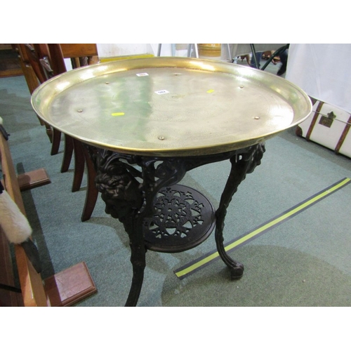 502 - CAST IRON BASE PUB TABLE, with added brass tray top