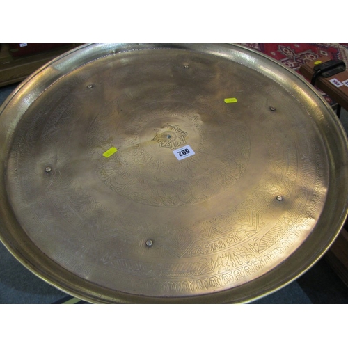 502 - CAST IRON BASE PUB TABLE, with added brass tray top