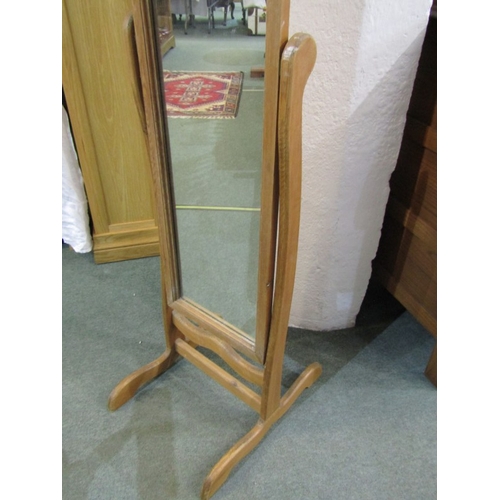 508 - CHEVAL MIRROR, pine framed cheval mirror, 46cm width, 145cm height