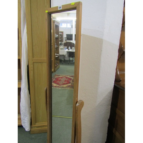 508 - CHEVAL MIRROR, pine framed cheval mirror, 46cm width, 145cm height