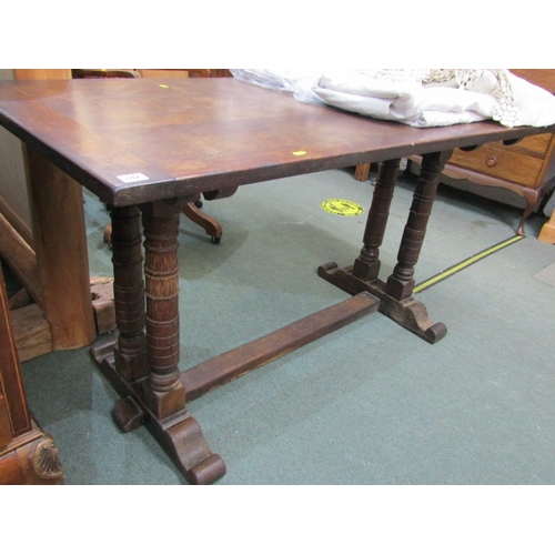 512 - OAK REFECTORY TABLE on twin pillar support, 138cm length