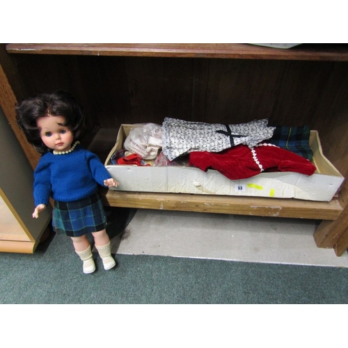 53 - VINTAGE DOLL, Doll with collection of clothes, 56 cm