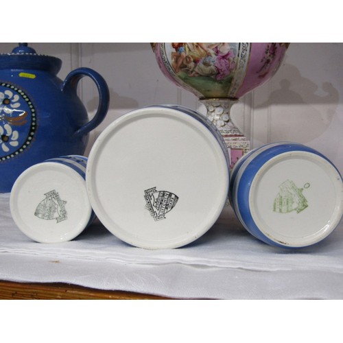 7 - T G GREEN CORNISHWARE, lidded tea jar, lidded spice jar and flour shaker, all with T G Green stamp t... 