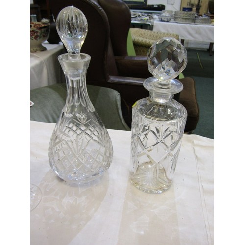 90 - CUT GLASS TABLEWARE, including wines, champagne flutes, 2 decanters, etc