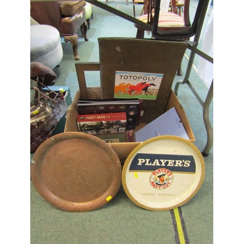 97 - ADVERTISING, Johnny Walker copper advertising tray, Players advertising tray, books, etc