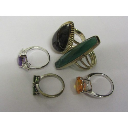 197 - 5 SILVER RINGS, 5 assorted stone set rings, various sizes