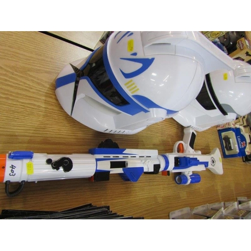 224 - STAR WARS, pair of Storm Trooper helmets together with a laser gun