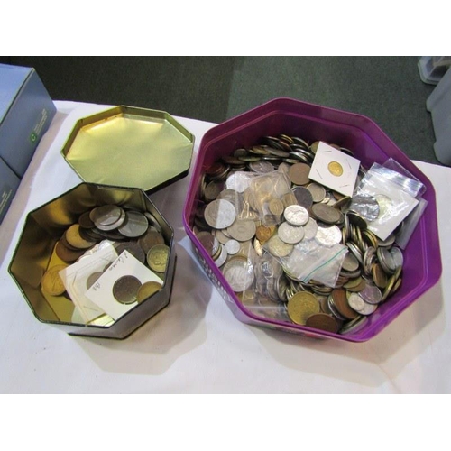 103 - A QUALITY STREET TUB OF 20TH CENTURY WORLD COINS together with a floral tin of 19th/20th Century wor... 