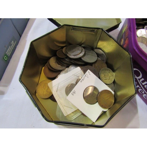 103 - A QUALITY STREET TUB OF 20TH CENTURY WORLD COINS together with a floral tin of 19th/20th Century wor... 