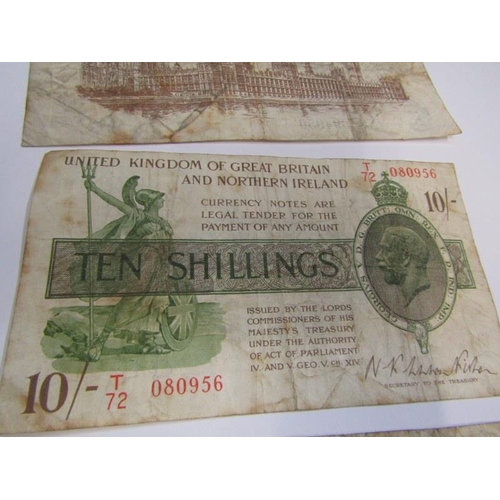 114 - SECOND FISHER ISSUE ONE POUND TREASURY BANKNOTES X 2, U15 & J136 & third fisher issue ten shillings ... 