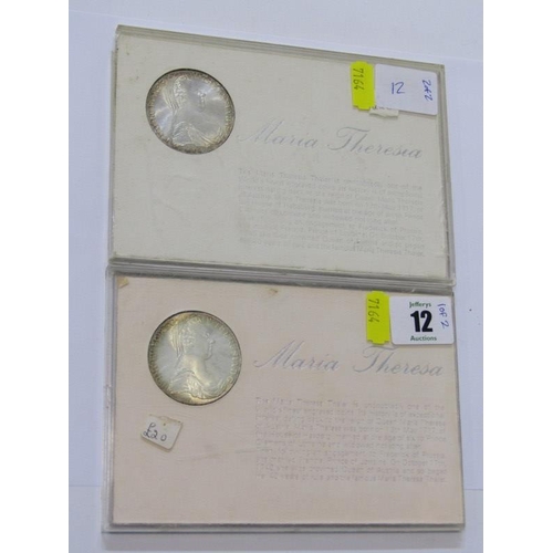 12 - MARIA THERESA SILVER THALER RESTRIKES X 2, both housed in sealed presentation cases