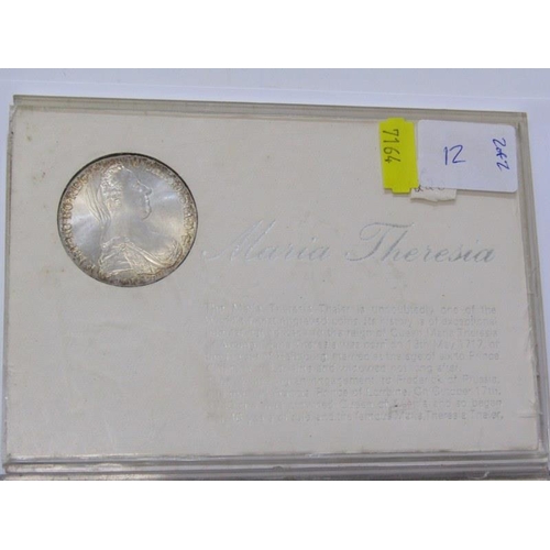 12 - MARIA THERESA SILVER THALER RESTRIKES X 2, both housed in sealed presentation cases