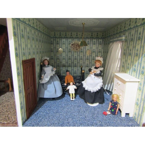 220 - DOLLS HOUSE, quality 2 storey dolls house with attic rooms and front veranda, 81cm width 86cm height... 