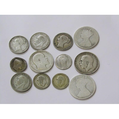 23 - PRE- 1920 SILVER FLORINS X 3,  (including 1862 gothic rare date), shillings x 4 & six pences x 4 in ... 