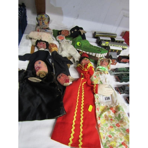 238 - VINTAGE PUNCH & JUDY, collection of Punch and Judy glove puppets, also Preacher, Crocodile, etc, app... 