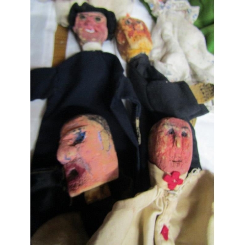 238 - VINTAGE PUNCH & JUDY, collection of Punch and Judy glove puppets, also Preacher, Crocodile, etc, app... 