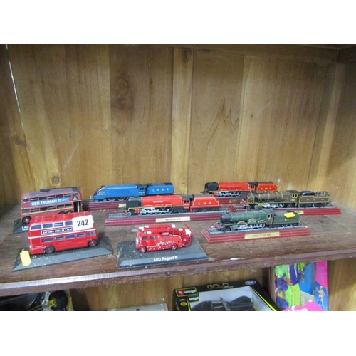 242 - MODEL TRAINS ETC. 5 model trains on plinths including GWR King Class, Duchess MNS Class etc. also 2 ... 