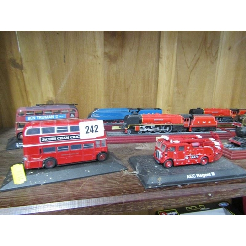 242 - MODEL TRAINS ETC. 5 model trains on plinths including GWR King Class, Duchess MNS Class etc. also 2 ... 