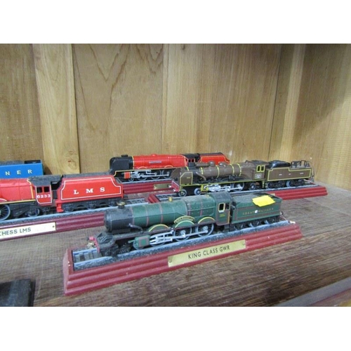 242 - MODEL TRAINS ETC. 5 model trains on plinths including GWR King Class, Duchess MNS Class etc. also 2 ... 