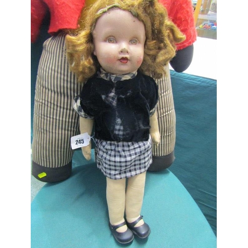 245 - VINTAGE DOLL & GOLLY FIGURE, golly figure 80cms together with a vintage doll with felt body 50cms