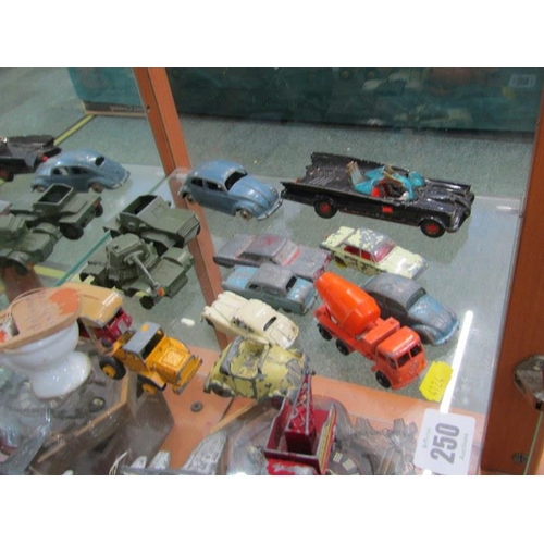 250 - MATCHBOX & LESNEY CARS, including a Lesney Morris Pick-up, Dinky Armoured transporter, Dinky Volkswa... 