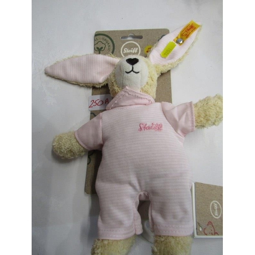 250A - STEIFF, Steiff Rabbit figure, 26cm, attached to original backing card, with labels, also a vintage M... 