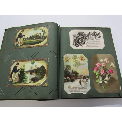 252 - EDWARDIAN POSTCARDS, dark red album containing over 160 mainly Edwardian postcards and greeeting typ... 