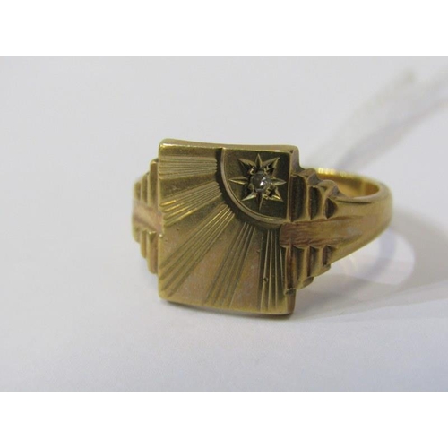 266 - GOLD SIGNET RING, 9ct yellow gold signet ring set a diamond, size U/V, 5.3 grams