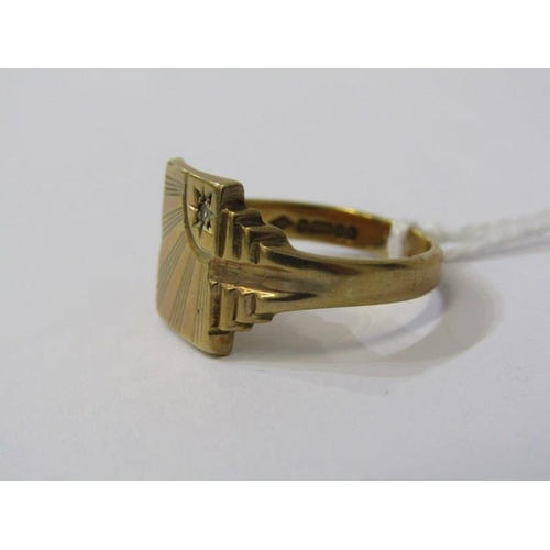 266 - GOLD SIGNET RING, 9ct yellow gold signet ring set a diamond, size U/V, 5.3 grams