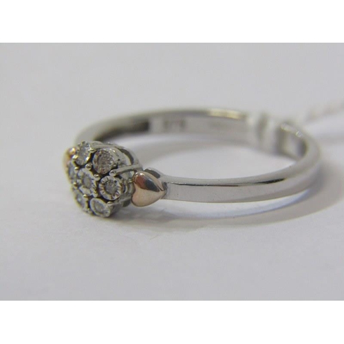 274 - DIAMOND CLUSTER RING, 9ct white gold ring, set a daisy cluster of 7 diamonds, size O