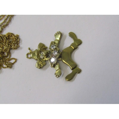 276 - CLOWN PENDANT & GOLD NECKLACES, 8ct articulated stoneset clown figure, together with 2 x 9ct 18