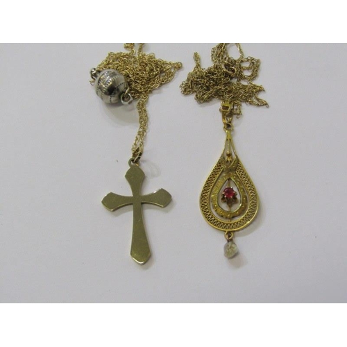 279 - GOLD PENDANT, 9ct gold cross on fine link chain with magnetic clasp, together with a 10ct gold stone... 