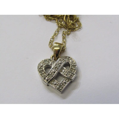 283 - GOLD PENDANT ON FINE LINK NECKLACE, 9ct white gold heart shaped pendant on a yellow gold bale, on 18... 