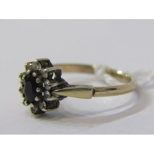 284A - SAPPHIRE CLUSTER RING, 9ct yellow gold ring, set an oval sapphire in a cluster, size P/Q