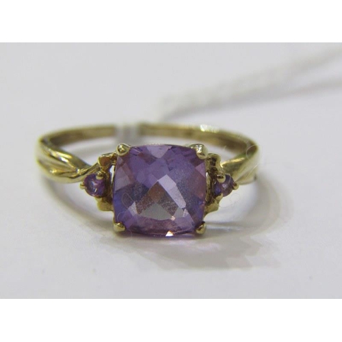 290 - AMETHYST RING, 9ct yellow gold ring, set a square form cushion cut amethyst, size P