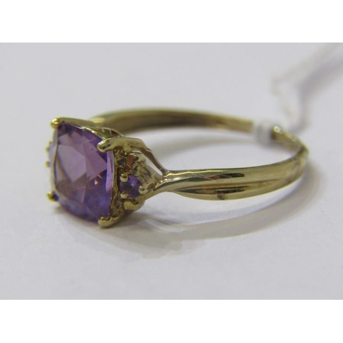 290 - AMETHYST RING, 9ct yellow gold ring, set a square form cushion cut amethyst, size P