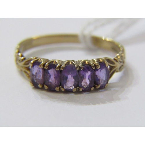 298 - AMETHYST RING, 9ct yellow gold ring, set 5 amethysts, size R