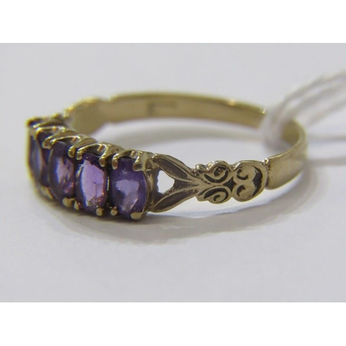 298 - AMETHYST RING, 9ct yellow gold ring, set 5 amethysts, size R