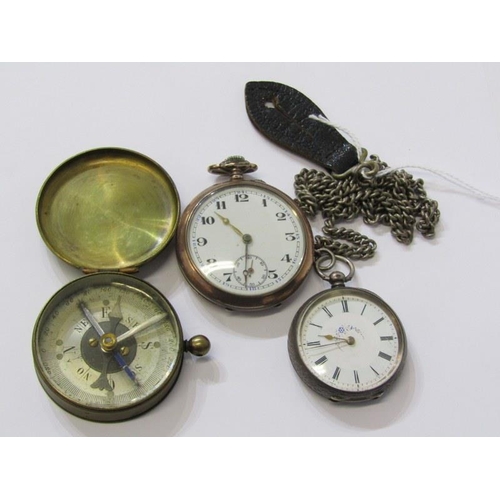 299 - POCKET WATCHES, lady's silver cased key wind pocket watch with foliate engraved decoration on plated... 