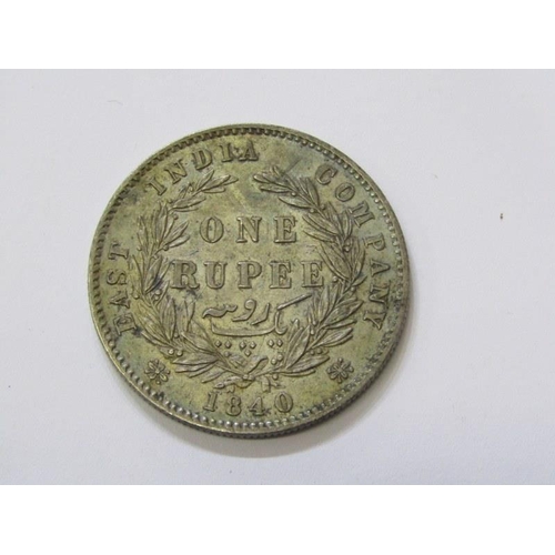 30 - 1840 Victoria East India Company silver rupee in high grade with bluest tinge toning