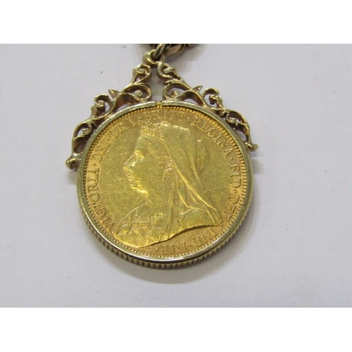 300 - GOLD SOVEREIGN PENDANT, 1897 Queen Victoria gold sovereign in 9ct gold mount on a fancy link necklac... 