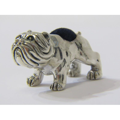 305 - SILVER MULTI PIN CUSHION, a sterling silver pin cushion in the form of a bull dog