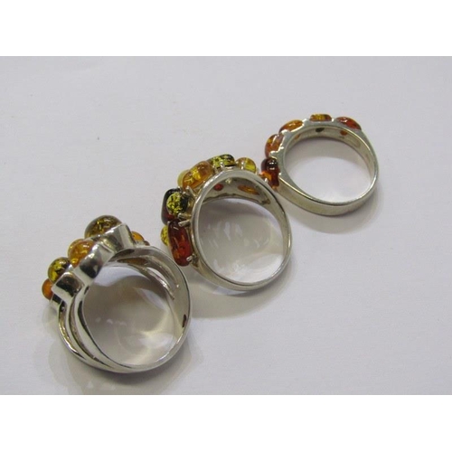 308 - SILVER STONE SET RINGS, 3 silver rings set with multiple stone in organic style, various sizes