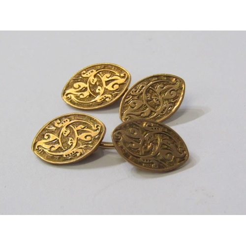 311 - GOLD CUFFLINKS, pair of 9ct yellow gold cufflinks with engraved decoration, 4.9grms